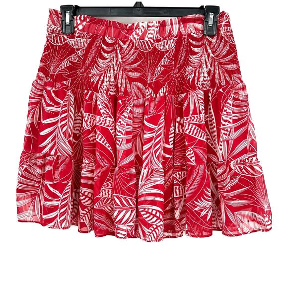 Banana Republic Size Large Skirt‎ Red Floral Tiered Mini Hawaiian Lined - Picture 1 of 4